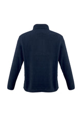 Men's navy 1/2 zip pullover in size 3XL, featuring low pill micro fleece, concealed pockets, and stylish binding trim.