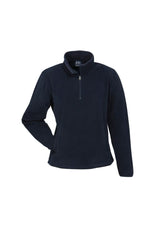 Navy Ladies Trinity 1/2 Zip Pullover in size L, featuring lightweight fleece, concealed pockets, and a contemporary fit.