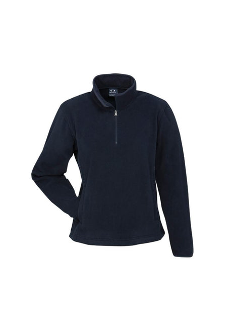 Navy Ladies Trinity 1/2 Zip Pullover in Size M, featuring micro fleece, concealed pockets, and a chic contemporary fit.