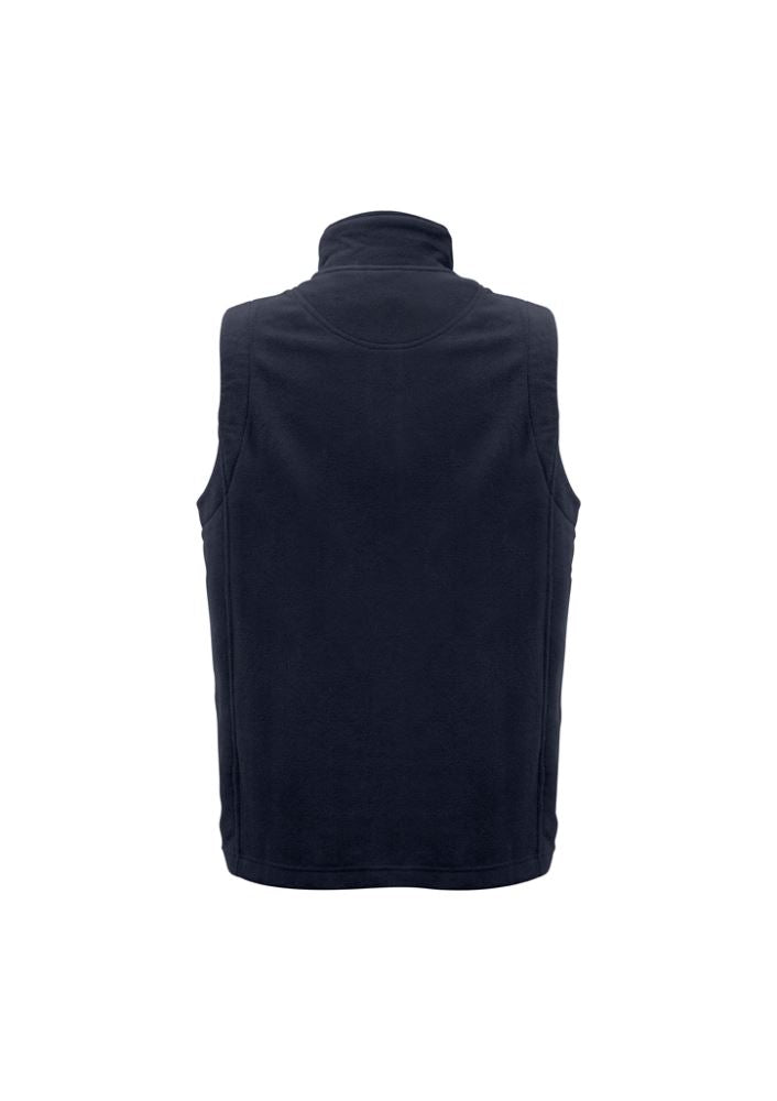 Men's navy micro fleece vest, size 5XL, featuring plush fabric, zip pockets, and a stylish front zipper from Biz Collection.