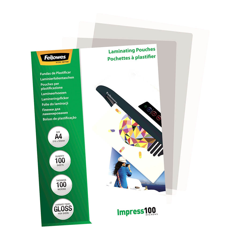 Fellowes Laminating Pouches A4 Gloss 100 Micron Pack 100