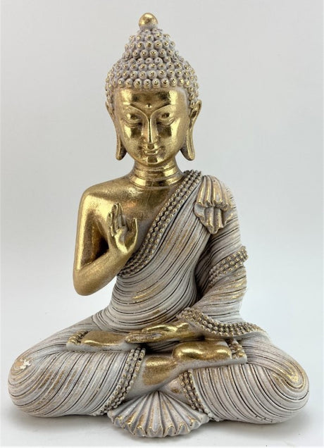 Gold Meditating Buddha Statue (20cm) exuding tranquility and mindfulness, perfect for home or office decor.