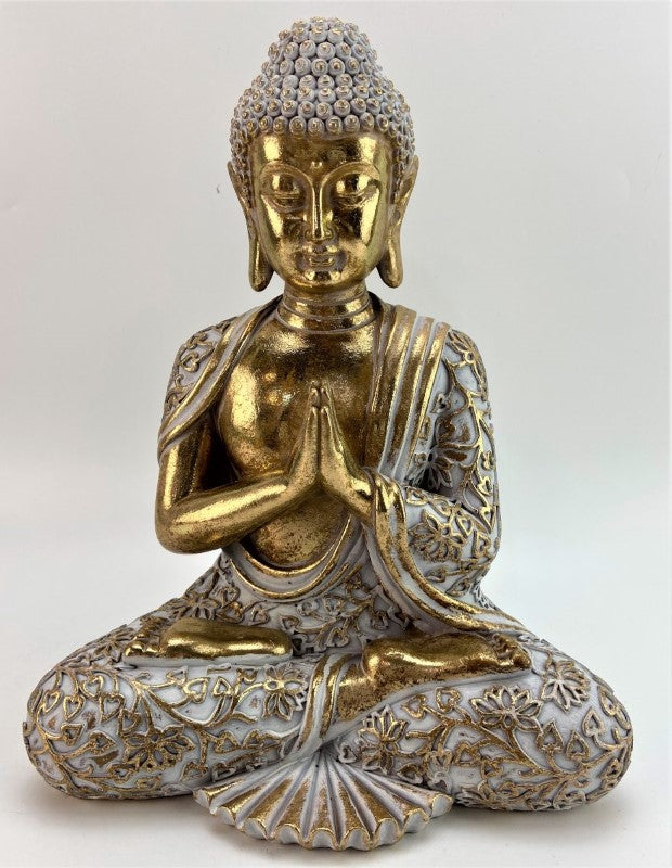 Gold Meditating Buddha Statue, 25cm tall, crafted for tranquility and mindfulness, enhancing home decor and meditation spaces.