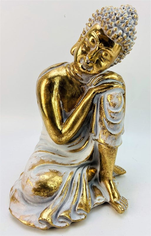 Gold Resting Buddha Statue (19.3cm) radiating tranquility, perfect for home decor, meditation spaces, or thoughtful gifts.