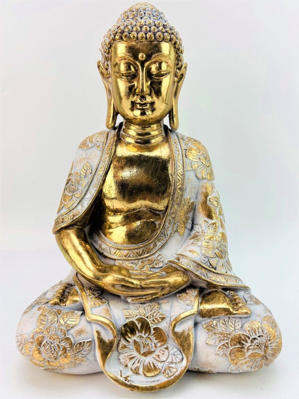 Gold Meditating Buddha Statue (24cm) radiating tranquility and elegance, perfect for enhancing any serene space.