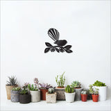 Kiwiana Wall Art featuring a Fantail on a vibrant Pohutukawa, made from durable Black ACM, perfect for home décor.