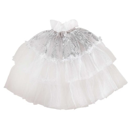 White and silver sparkling fairy princess cape, perfect for dress-up, measuring 48cm x 70cm, designed for imaginative play.