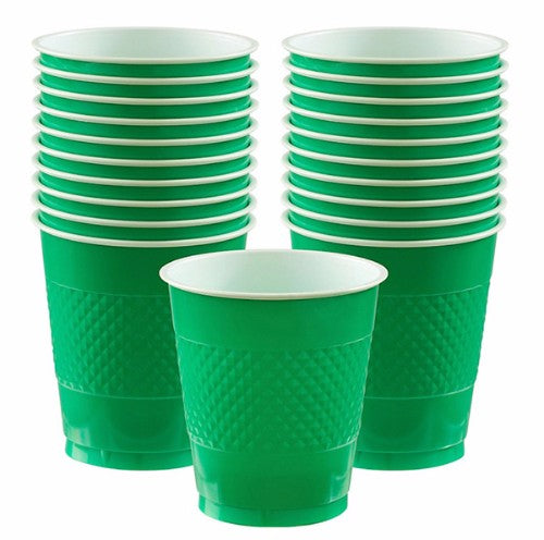 Festive green 355ml plastic cups in a pack of 20, perfect for parties and celebrations with durable, vibrant drinkware.