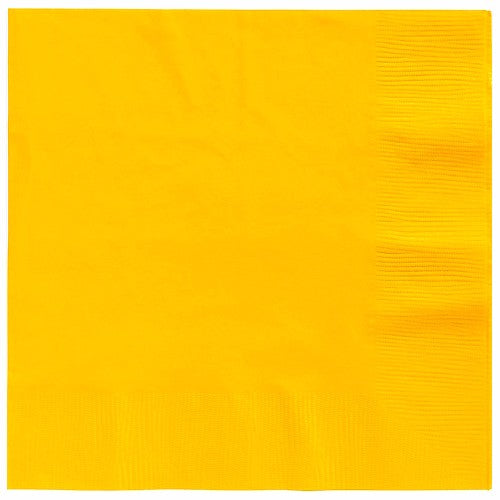 Bright yellow 2-ply beverage napkins, 25cm x 25cm, perfect for parties and events, pack of 20 for spills and style.