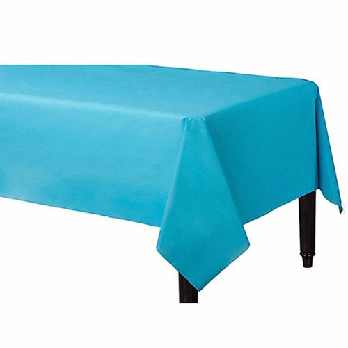 Caribbean Blue rectangular table cover, 137cm x 274cm, perfect for parties, picnics, and enhancing dining decor.