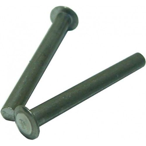 Malleable solid alloy rivet with mushroom head for securing shovel heads to wooden handles, ideal for woodworking projects.