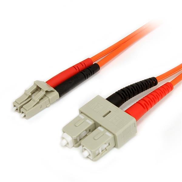 Multimode fiber optic cable, 1m long, features LC/SC connectors; LSZH construction ensures safety and high-speed data transfer.