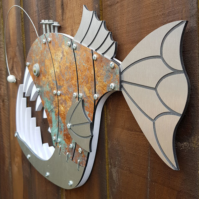 Layered fish wall art (530mm) showcasing 3D aquatic beauty, crafted with precision from high-quality materials.