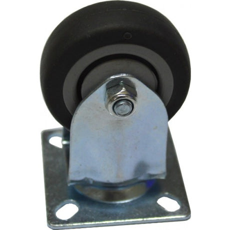 Durable 50mm Castor Fixed Plate with roller bearings and solid rubber tyre for smooth, noise-reduced movement in various applications.