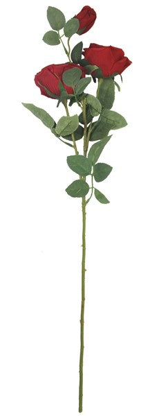 Artificial 3 Stem Red Rose Branch, 71.5cm tall, perfect for elegant decor, maintenance-free, and vibrant color.