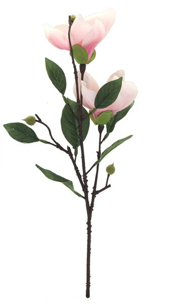 Lifelike light pink magnolia branch with two stems, 42cmH, ideal for elegant home decor and lasting beauty.