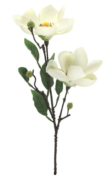 Elegant 42cm white artificial magnolia branch with two stems, perfect for home decor and floral arrangements.
