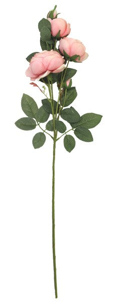 Artificial 4 Head Rose Branch in Pink, 74cm tall, perfect for vibrant home decor and hassle-free floral arrangements.