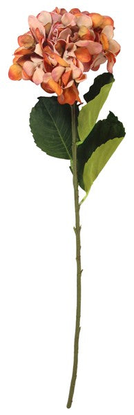 Lifelike orange hydrangea stem, 75cm, perfect for vibrant floral arrangements and home decor.