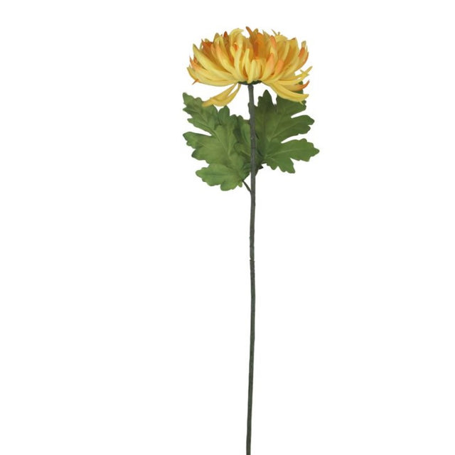 Vibrant orange single stem chrysanthemum, 73cmH, perfect for home decor and events, offering realistic beauty without upkeep.