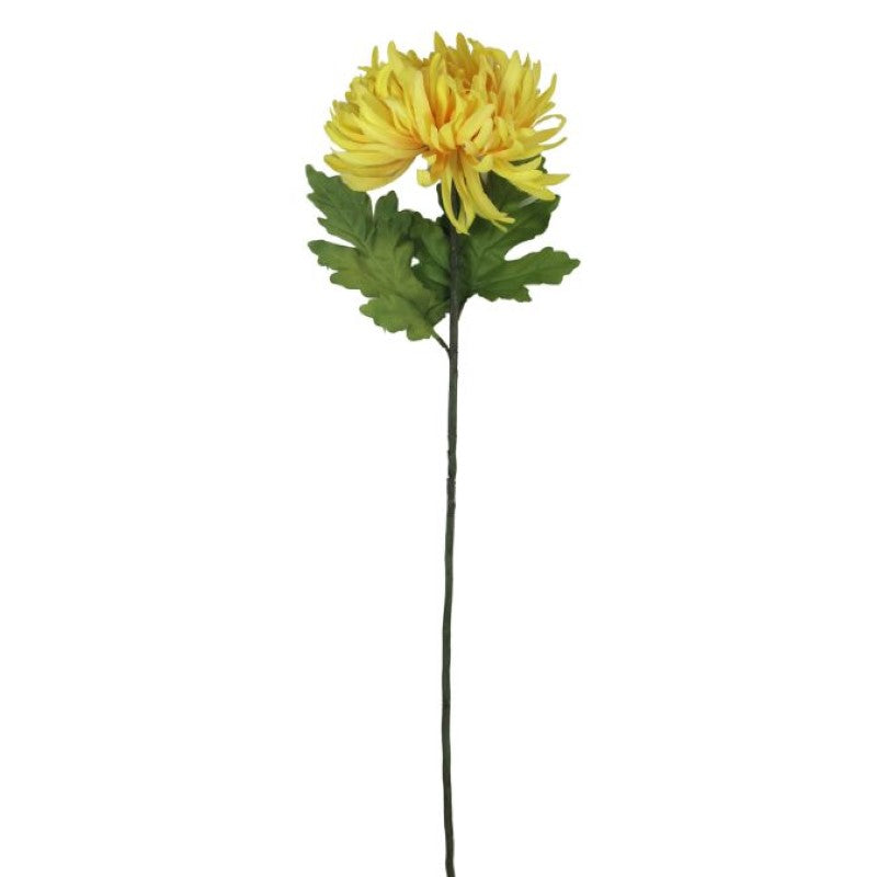 Vibrant yellow artificial chrysanthemum standing 73cm tall, perfect for adding color to home decor.
