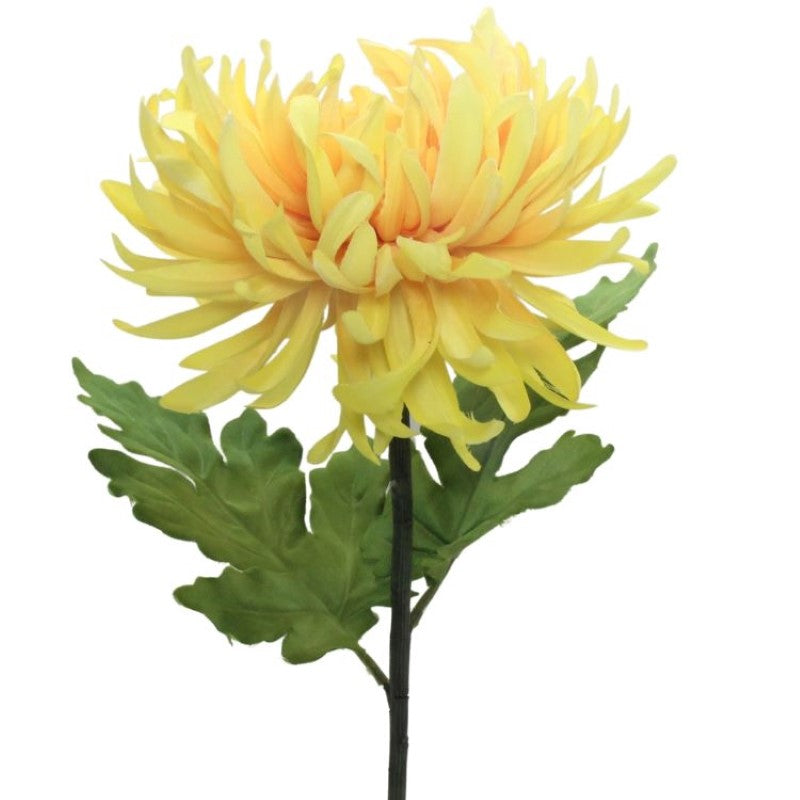 Vibrant yellow artificial chrysanthemum stem, 73cm tall, perfect for home decor and versatile arrangements.