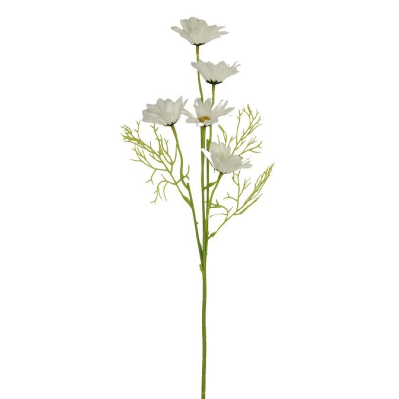Artificial white daisy branch with 5 flowers, 48.5 cm tall, perfect for home decor and special events, low-maintenance beauty.