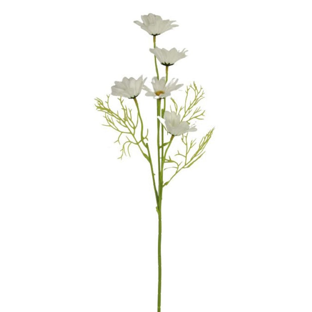 Artificial white daisy branch with 5 flowers, 48.5 cm tall, perfect for home decor and special events, low-maintenance beauty.