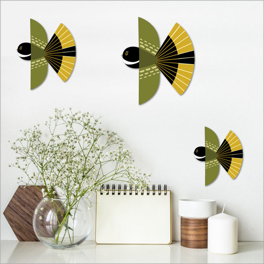 Set of 3 printed ACM fantail birds, inspired by Kiwiana culture, showcasing vibrant colors and New Zealand charm.