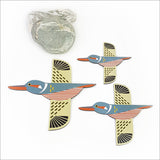 ACM wall art set featuring three vibrant Folk Kingfishers, ideal for Kiwiana decor and versatile indoor/outdoor display.