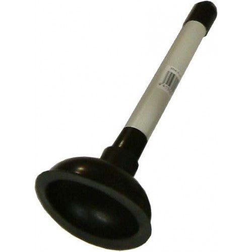 Rubber suction plunger with a screw-in handle for efficient waste removal in sinks and tubs.