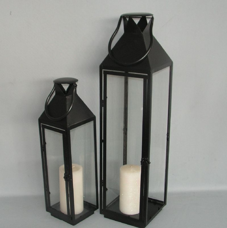 Set of 2 sophisticated black lanterns, perfect for indoor or outdoor use, measuring 13x46cm and 16x64cm.