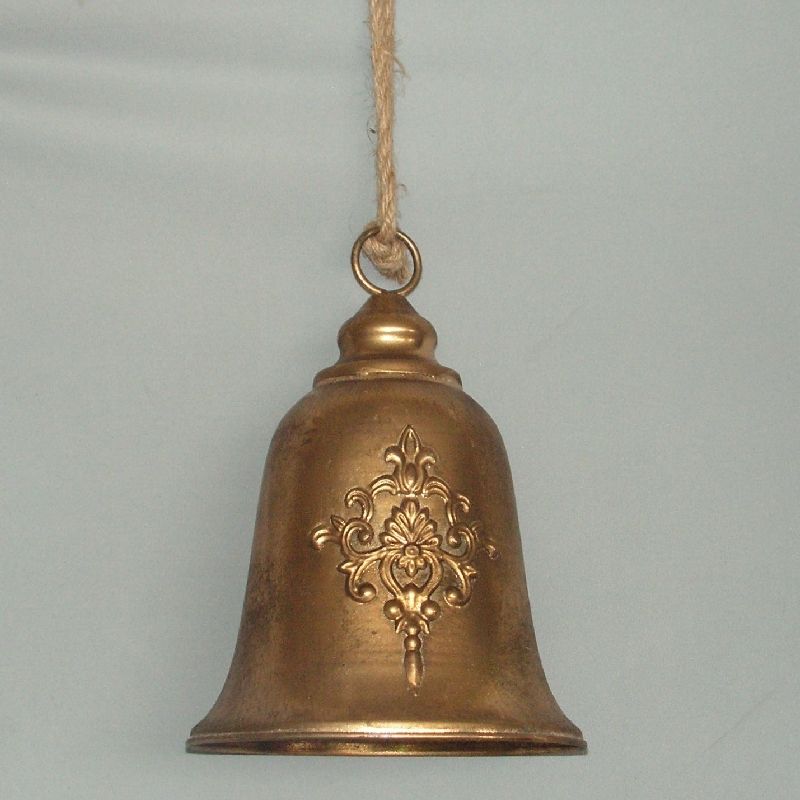 Elegant gold bell with rustic hemp rope, measuring 22 x 31cm, perfect for home decor and festive celebrations.