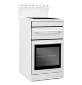 Freestanding white ceramic stove featuring a 70L oven, 20L grill drawer, and six cooking functions for versatile meal prep.