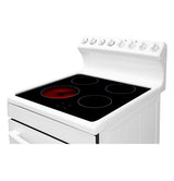 Freestanding 540mm white ceramic stove with 70L oven, 20L grill drawer, and six cooking functions for efficient meal prep.