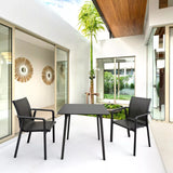 Compact Maya table in black, 80x80cm, durable HPL top, weather-resistant legs, ideal for indoor/outdoor use.