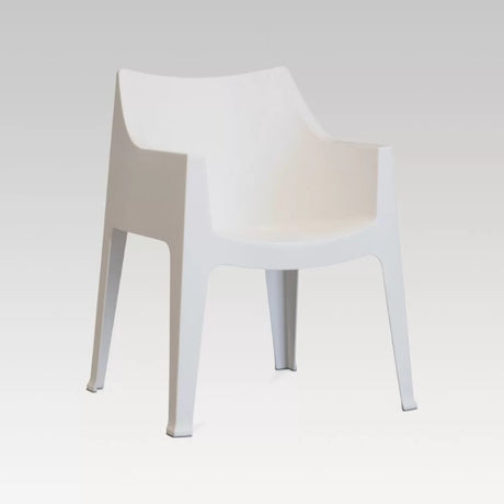 Stackable outdoor chair in linen finish, crafted from durable polypropylene for stylish, functional seating in any space.