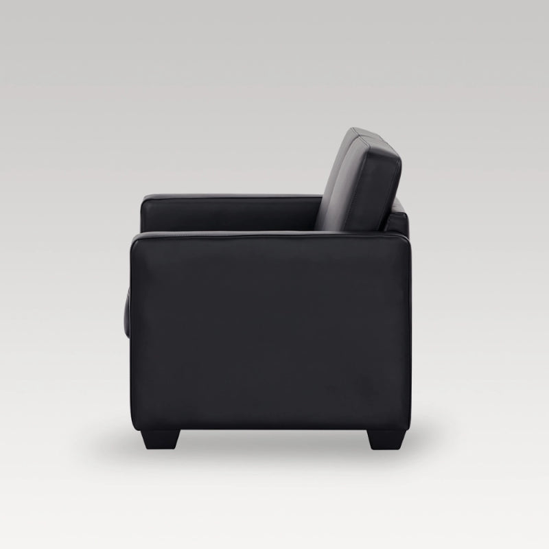 Stylish black single-seater PU chair with foldable back, removable covers, and durable foam cushions for comfort and versatility.