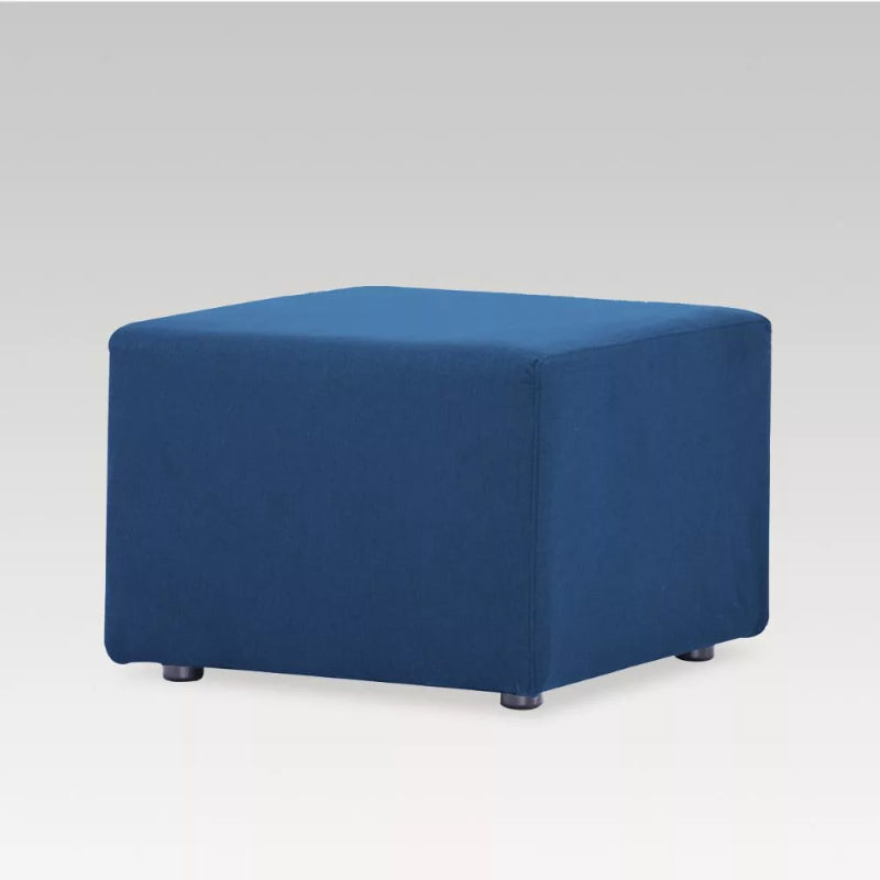 Fabric ottoman in blue, 60 x 60 x 42cm, combines style and function for versatile home decor.