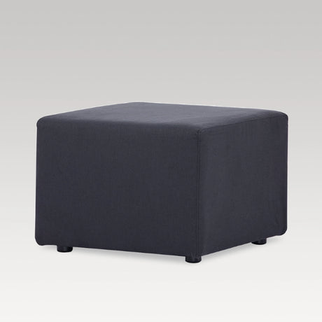 Stylish charcoal fabric ottoman, versatile for seating, storage, or as a footrest; perfect for contemporary living spaces.