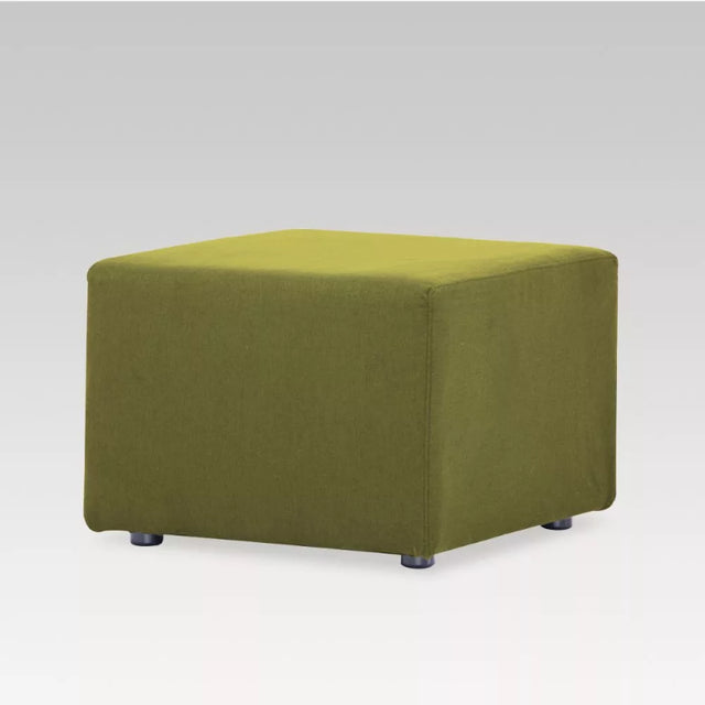 Chic green fabric ottoman, 60x60x42 cm, versatile for seating, footrest, or table in modern and minimalist decor.