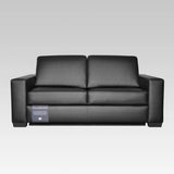 Comfortable 2.5-seater sofa bed in chic black PU leather with high-density foam cushions and easy fold-out sleeping mechanism.