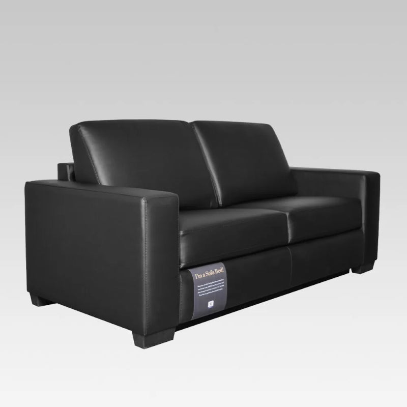 Sofa Bed - Makers PU features a stylish black PU leather design, transforms easily into a bed, and offers high-density foam comfort.