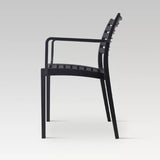 Senta Chair in Charcoal: lightweight, durable dining chair with modern design, UV stabilized resin, stackable, supports 140kg.