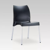 Sleek black Vita Chair with polypropylene seat, aluminum legs; perfect for indoor/outdoor use and modern spaces.