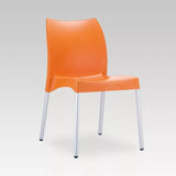 Vita Chair in vibrant orange, made of recyclable polypropylene with sleek aluminium legs, versatile for indoor and outdoor use.