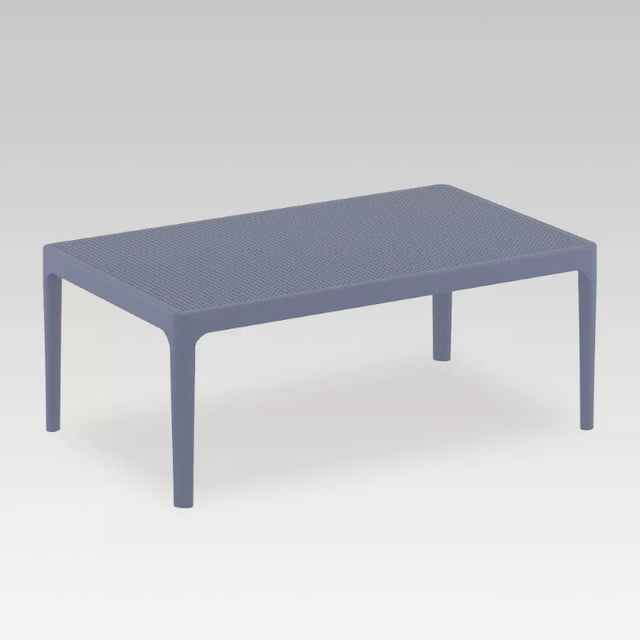 Sleek dark grey lounge table, 100cm, made of weather-resistant resin with a sturdy metallic frame, ideal for indoor and outdoor use.