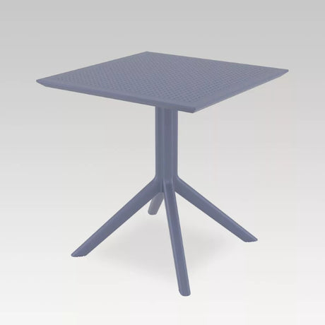 Dark grey Sky Table, 70 x 70 cm, with weather-resistant resin top and robust metallic frame, perfect for indoor and outdoor use.