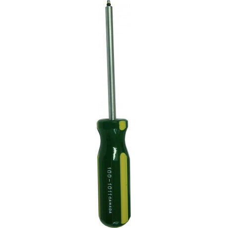 High-quality 100mm Robertson #1 screwdriver with chrome vanadium steel and shatterproof handle for secure fastening.