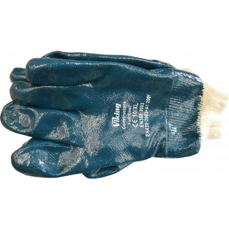 Viking Fullcoat Nitrile Gloves XL, 12 pairs, durable and waterproof with cotton liner, ideal for heavy-duty tasks in blue.